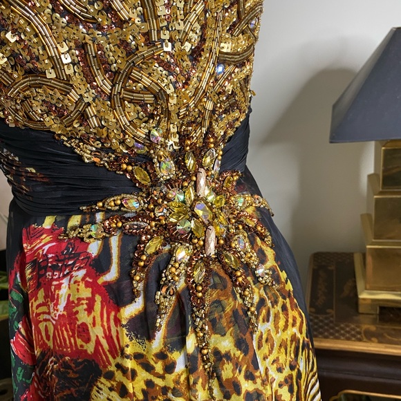 Cassandra Stone formal gown/mini strapless sequins w/ animal print lace overlay - Picture 4 of 8